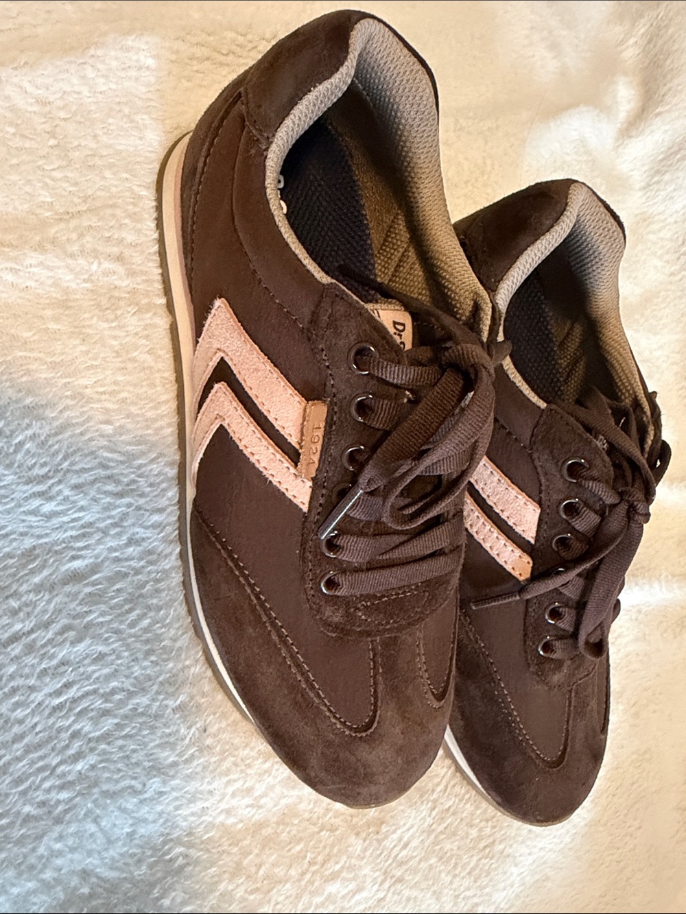 Dr. Scholl's Brown Suede Lace-Up Sneakers with Pink Stripe
